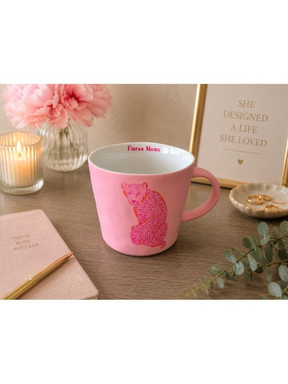 New Neon Pink Soft Touch Cheetah Fierce Mama Tea Coffee Mug Gift